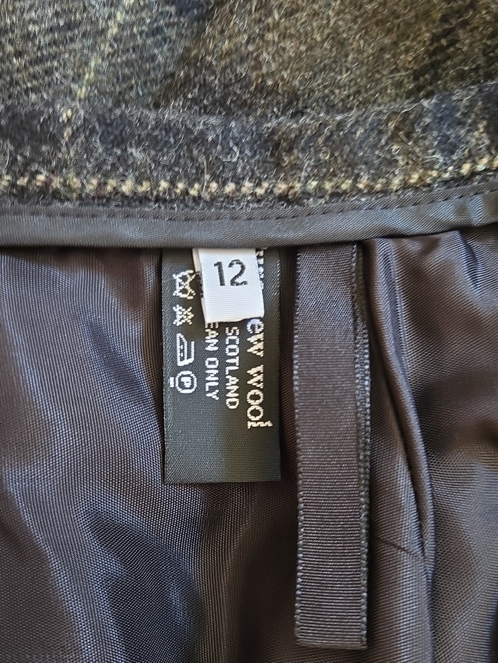 Women's Olive Green Plaid A-Line Skirt with Side Buckles, 100% Wool - Picture 5 of 5
